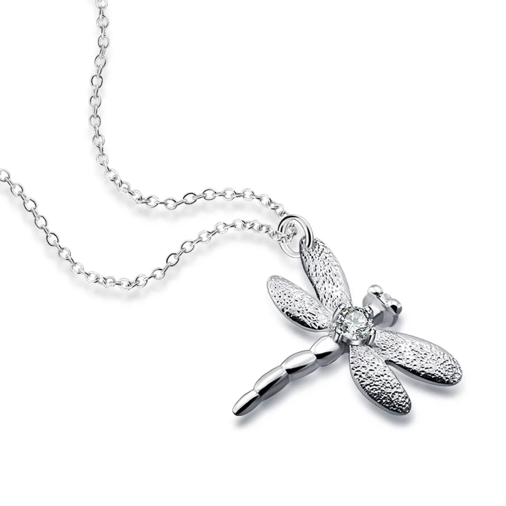 

ziqiudieS925 sterling Silver Dragonfly diamond necklace female insect women collarbone chain clothing accessories send girlfrien