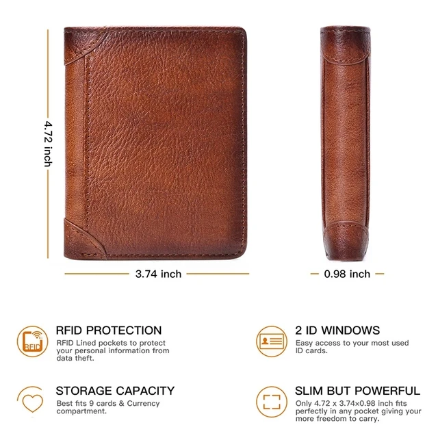 New RFID Blocking Men's Wallet Business Credit Card ID Badge Holder Bag Money  Clip Vertical Genuine Leather Wallet for Men 6