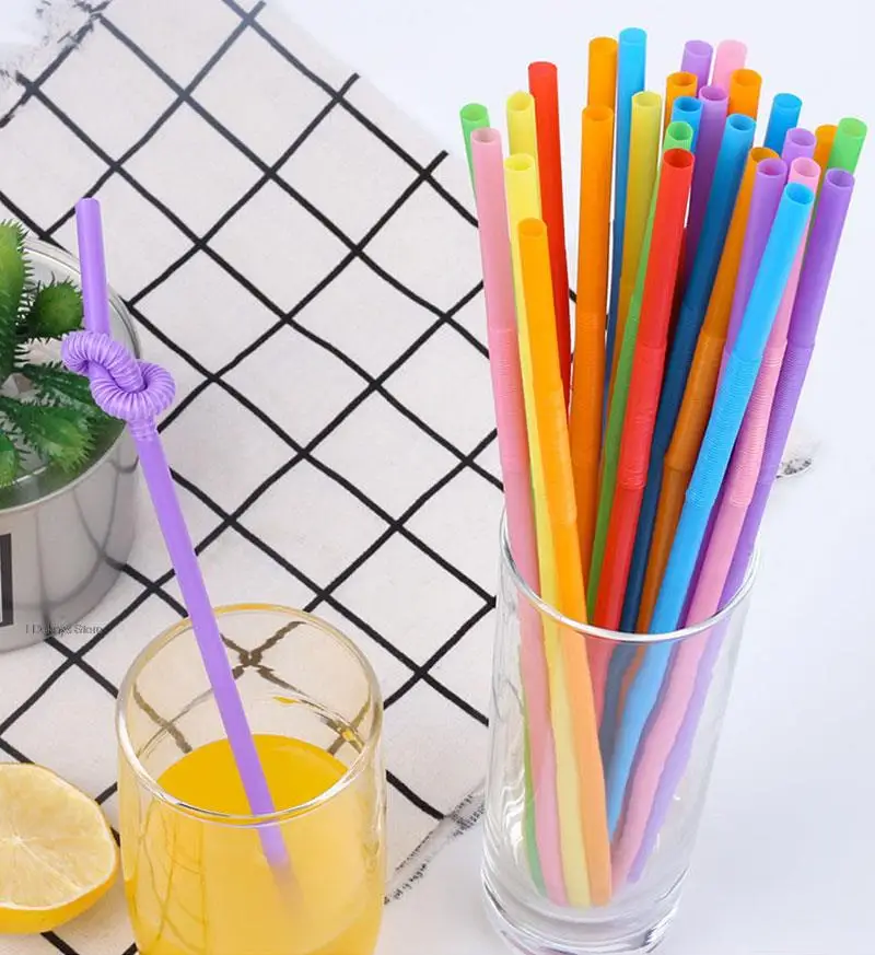 

100pcs Colorful Disposable Straws Plastic Milkshake Curved Drinking Cocktail Straws Wedding Party Bar Drink Kitchen Accessories
