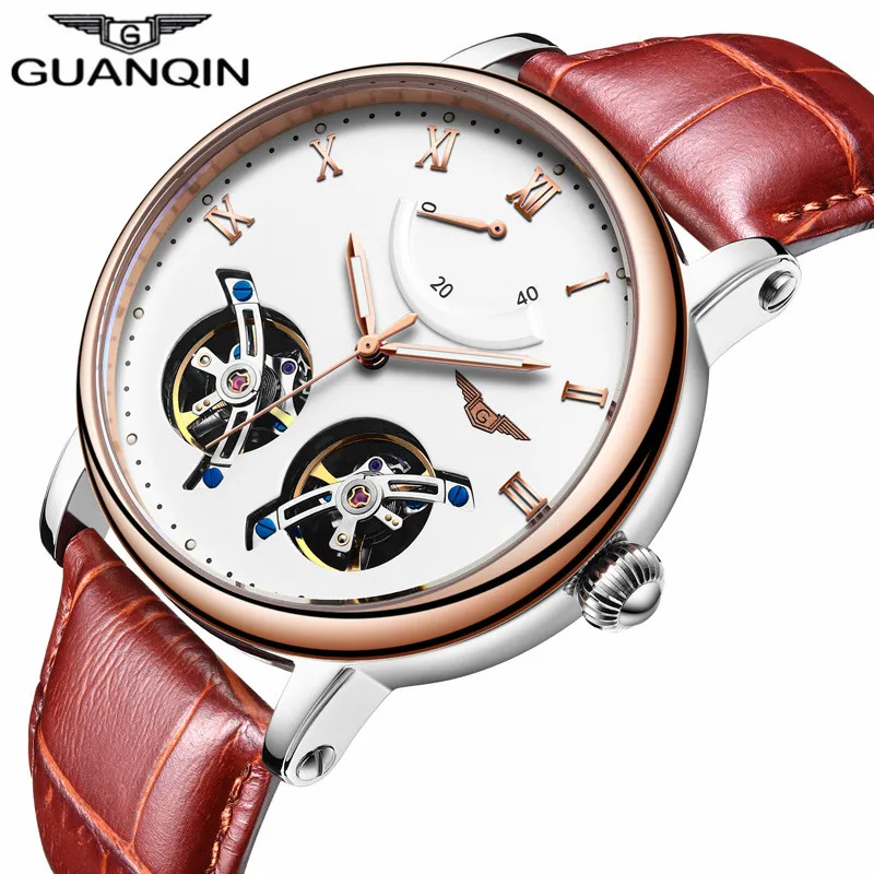 

GUANQIN Men Luxury Brand Tourbillon Automatic Fashion Mechanical Watch Mens Sport Luminous Analog Skeleton Leather Wristwatch