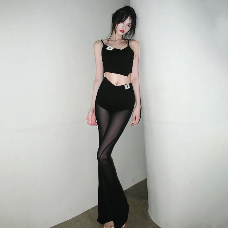 

Streetwear 2023 Sleeveless Gauze Joint Design T-shirt Camisole Suit Sexy Crop Top Clothes Spring Summer Tank Top Y2k Corset Top