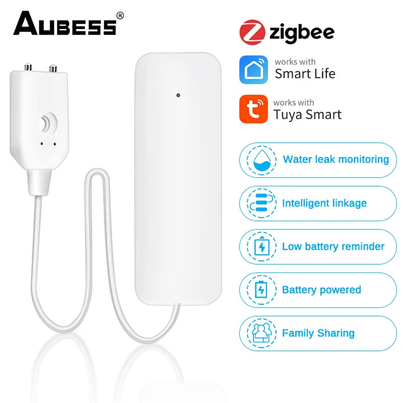 

Tuya Zigbee Water Leakage Alarm Water Leak Sensor Detector Flood Alert Overflow Security Alarm System Via Tuya Zigbee Gateway