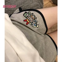 powerpuff embroidery women mid waist sport shorts cartoon loose high stretchy short trousers for summer female ladies gym 2022