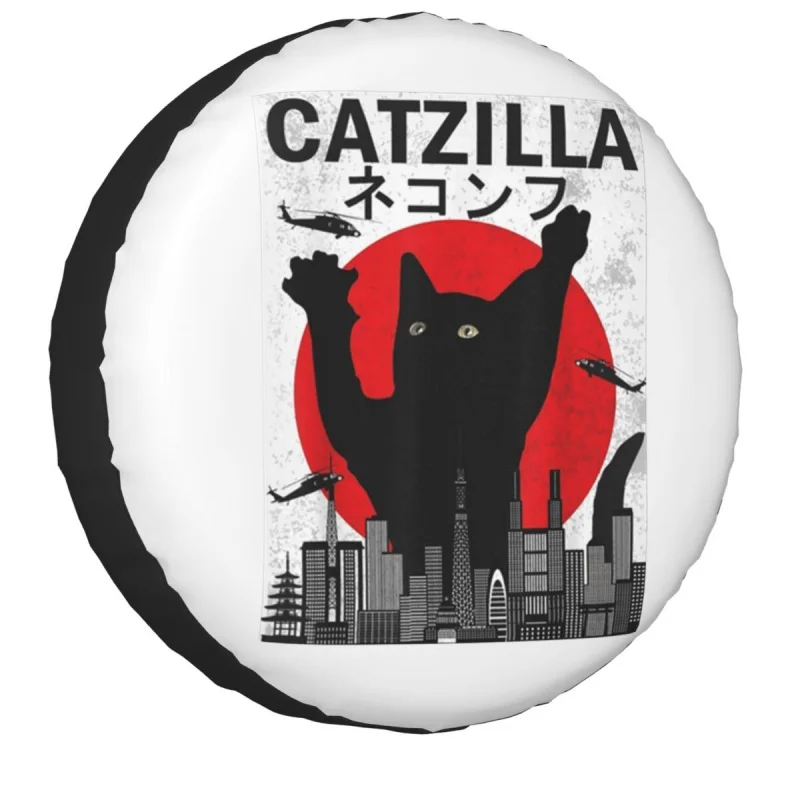 

Custom Catzilla Spare Tire Cover for Jeep Hummer Japanese Sunset Style Cat Vintage Kitten Lover Gift Car Wheel Protectors