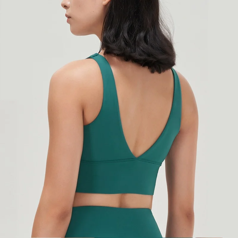 

Top Women Yoga Deep V Beautiful Back Gym Sports Bra Fitness High Neck Vest With Chest Pad Sports Underwear Soft And Breathable
