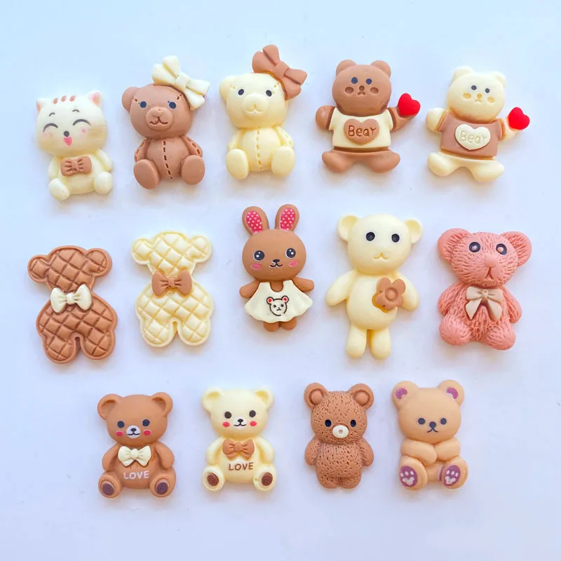 

10Pcs New Cute Resin Mini Cartoon Little Bear Flat back Cabochon Scrapbook Kawaii DIY Embellishments Accessories