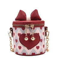 cute love hearts bucket bag sweet bow barrel shaped shoulder bags luxury pu leather chains crossbody bag small purses for girls