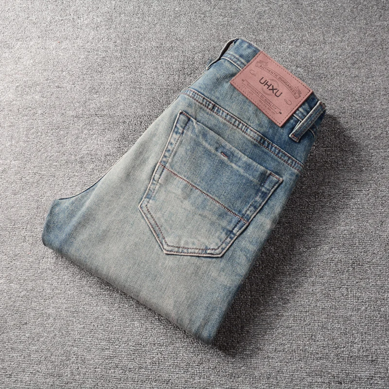 Fashion Designer Men Jeans High Quality Retro Blue Stretch Slim Fit Ripped Jeans Men Casual Trousers Vintage Denim Pants Hombre