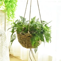 simple pastoral grass rope hanging planter living room balcony seaweed pots for plants weaving green plants wicker basket
