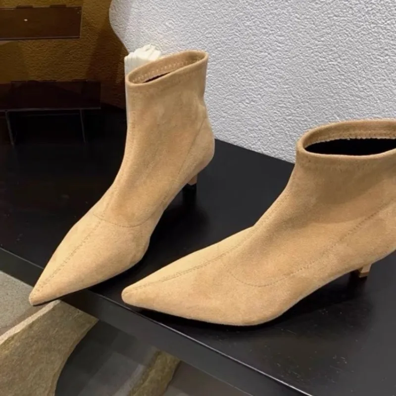 Женские модные хлопковые ботинки на тонком каблуке новые зимние нескользящие