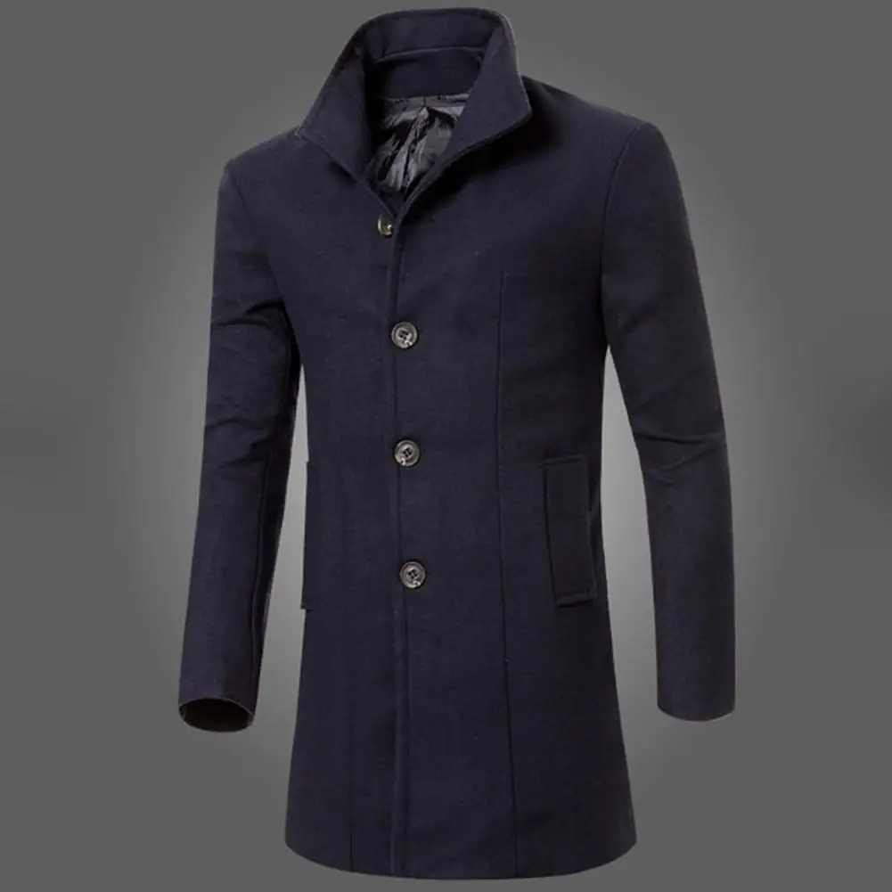 

Cool Mid-Length Coat Regular Sleeve Comfy Autumn Winter Pure Color Lapel Trench Coat