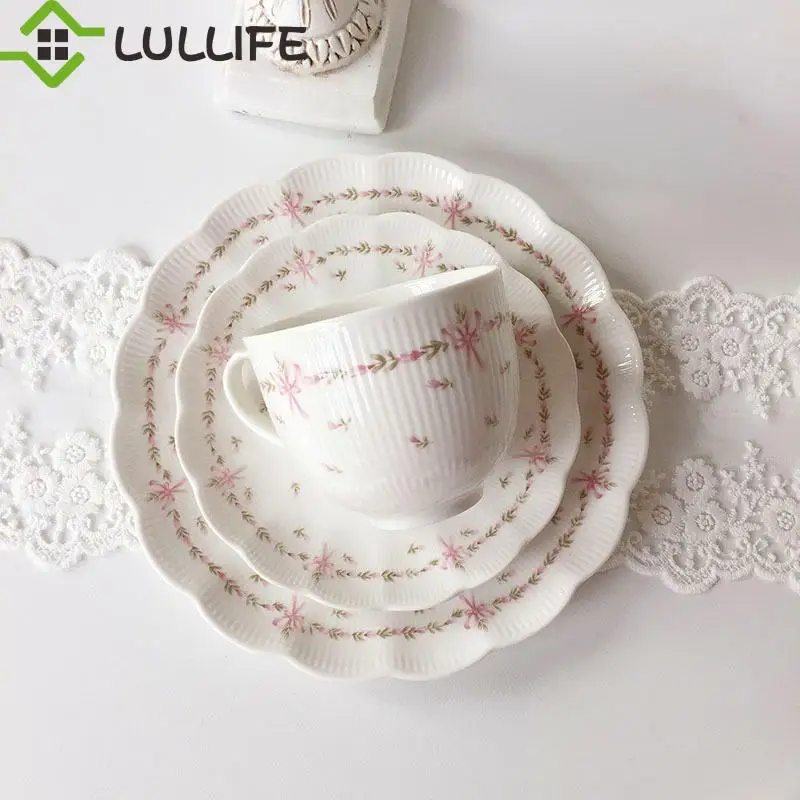 Тарелки из костяного фарфора тарелка с бантом в виде Розы миска для супа чашка