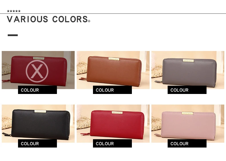 Aliwood Pu Leather Long Women Wallets Simple Zipper Purses Fashion Clutch Female Wallet Money Clip Card Holder Carteras Mujer