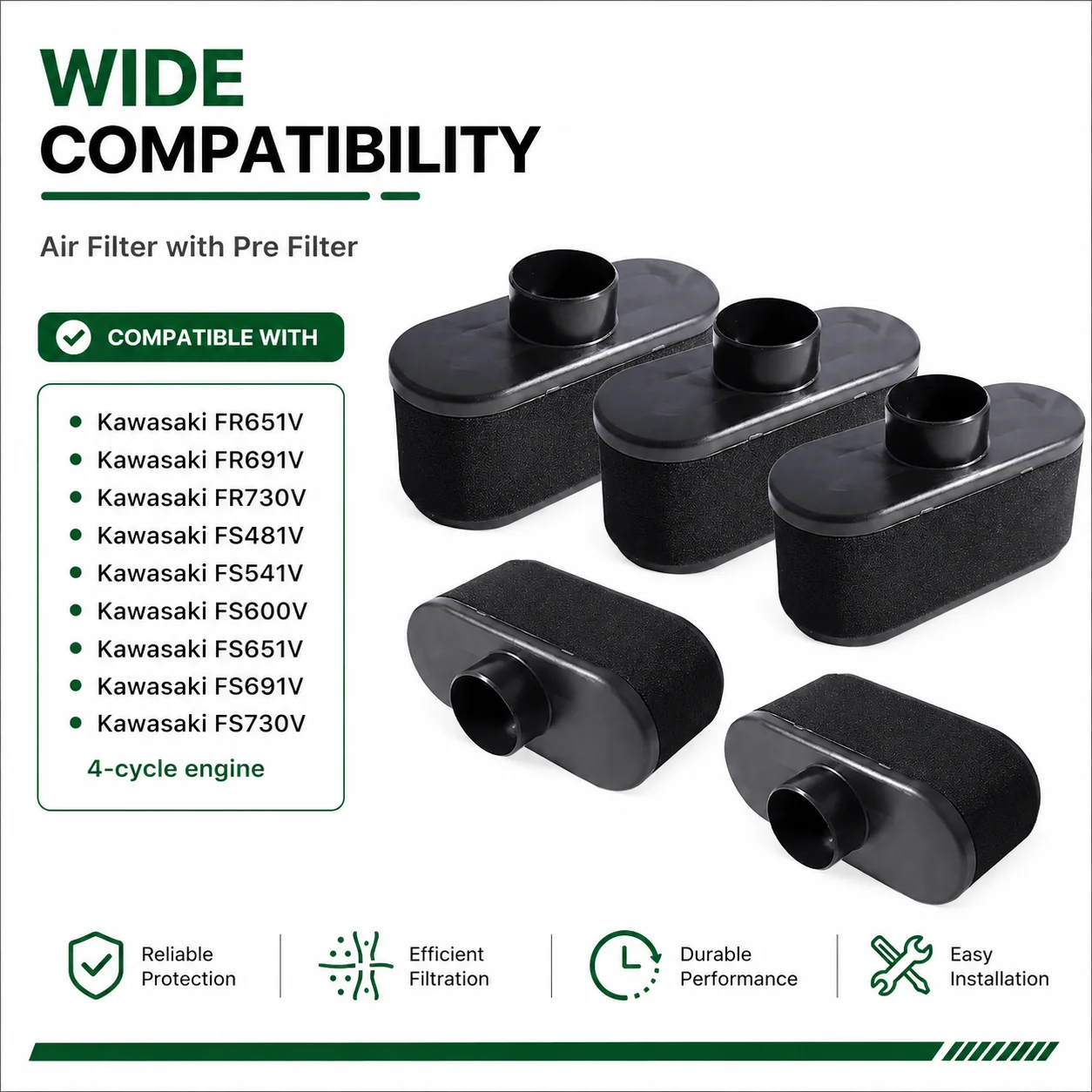 Фото Воздушный фильтр с предварительным фильтром для двигателей Kawasaki FS651V, FS691V, FS730V, подходит для John Deere, заменяет 11013-7046, 11013-0752, 99999-0384 №3
