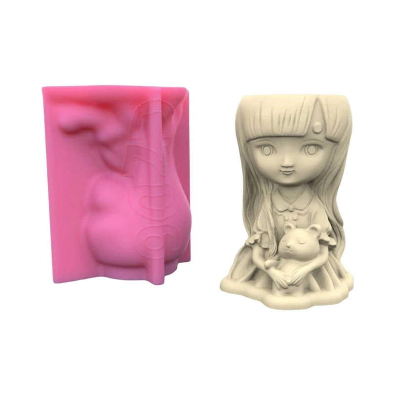 

3D Girl and Bear Gypsum Silicone Molds for Making Succulent Plant Flower Pot