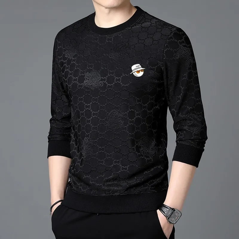 Golf Apparel Men's New Spring and Autumn Knitted Pullover Men's Golf Jacquard Fashion Round Neck T-shirt