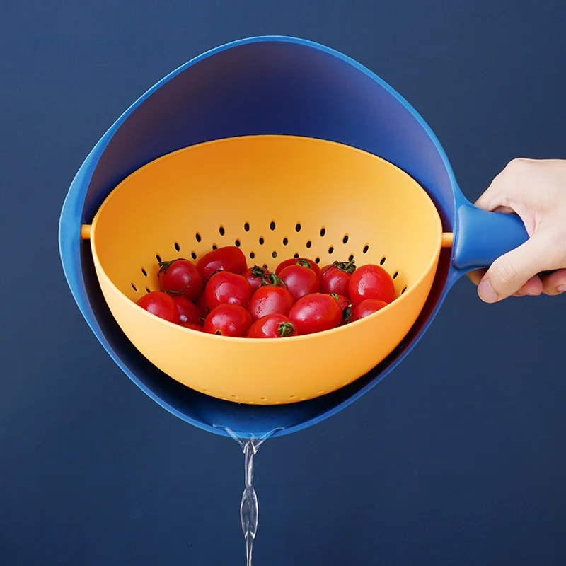 

WORTHBUY Double Drain Basket Bowl Kitchen Plastic Washing Storage Basket Strainers Bowls Drainer Vegetable Cleaning Colander