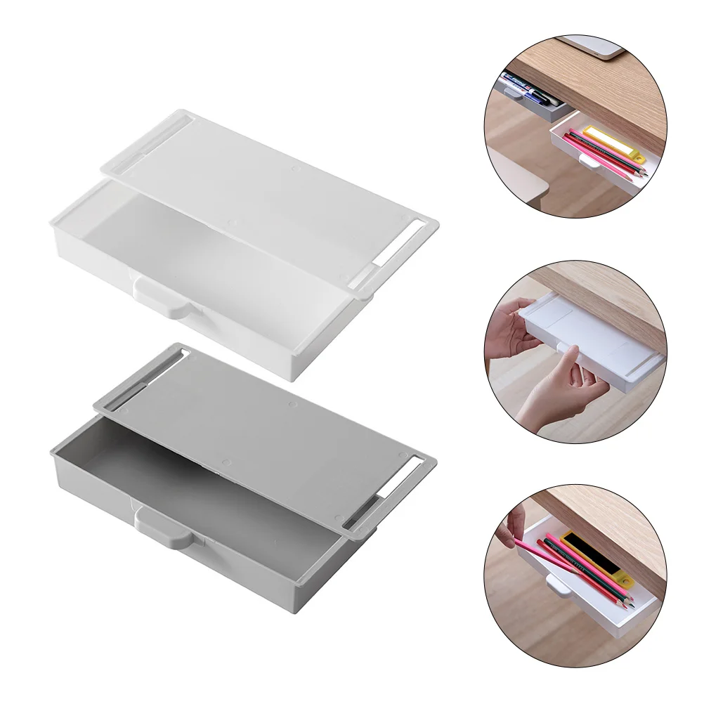 

2 Pcs Drawer Box Invisible Cabinets Desk Trays Type Sundries Makeup Tray Stationery Holders Under Table