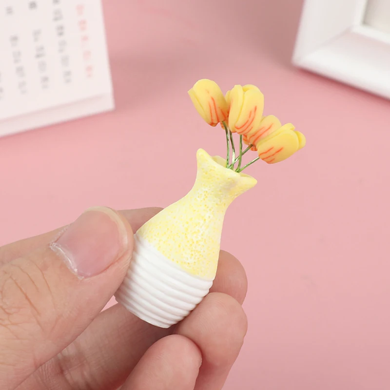 1pc Cute Flowerpot Vase Jar Handcrafted Doll House Miniature Dollhouse Accessories For Kid Children Toys Gifts