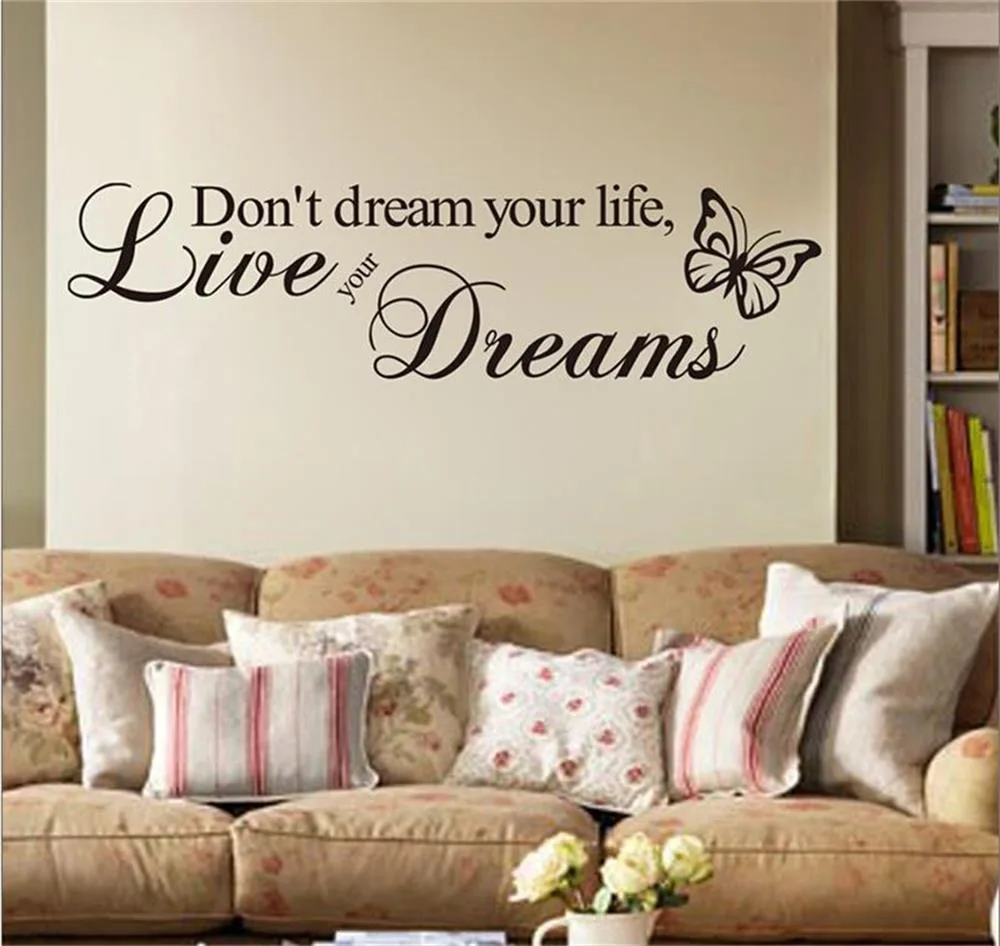 

Настенные наклейки с изображением бабочек, английских притч «живите свои мечты» для гостиной, спальни, самоклеящиеся обои