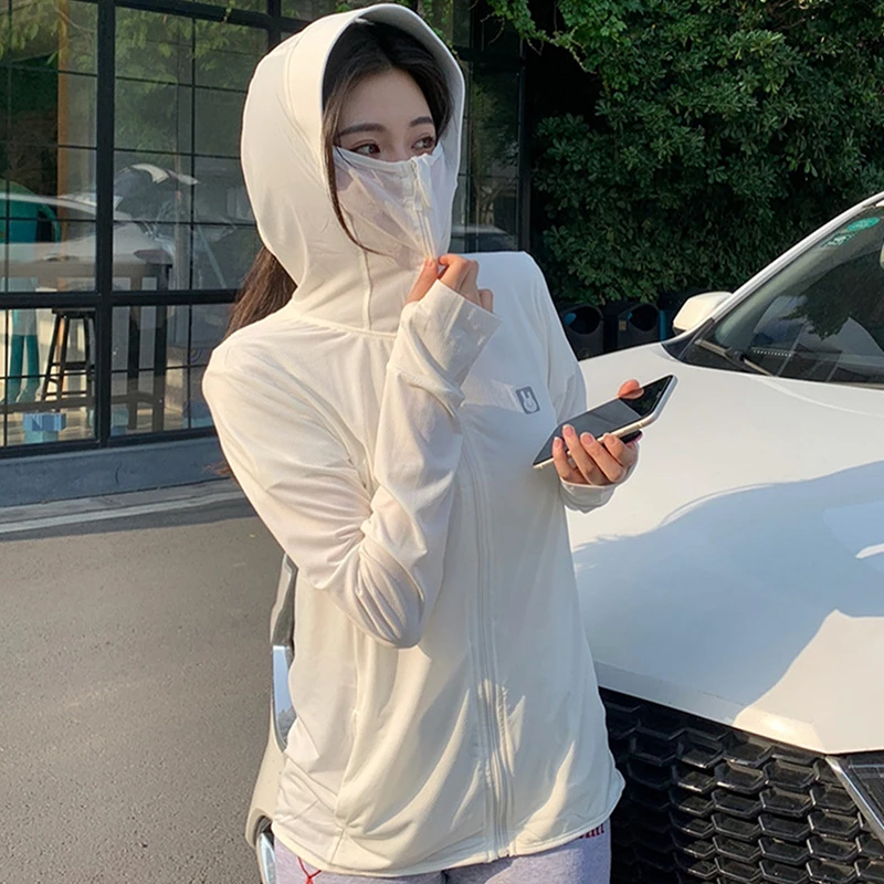 

UPF50+Ice Silk Sun Protection Clothing Women's Summer Hooded Rabbit Sun Protection Shirt UV Protection Breathable Sun Protection