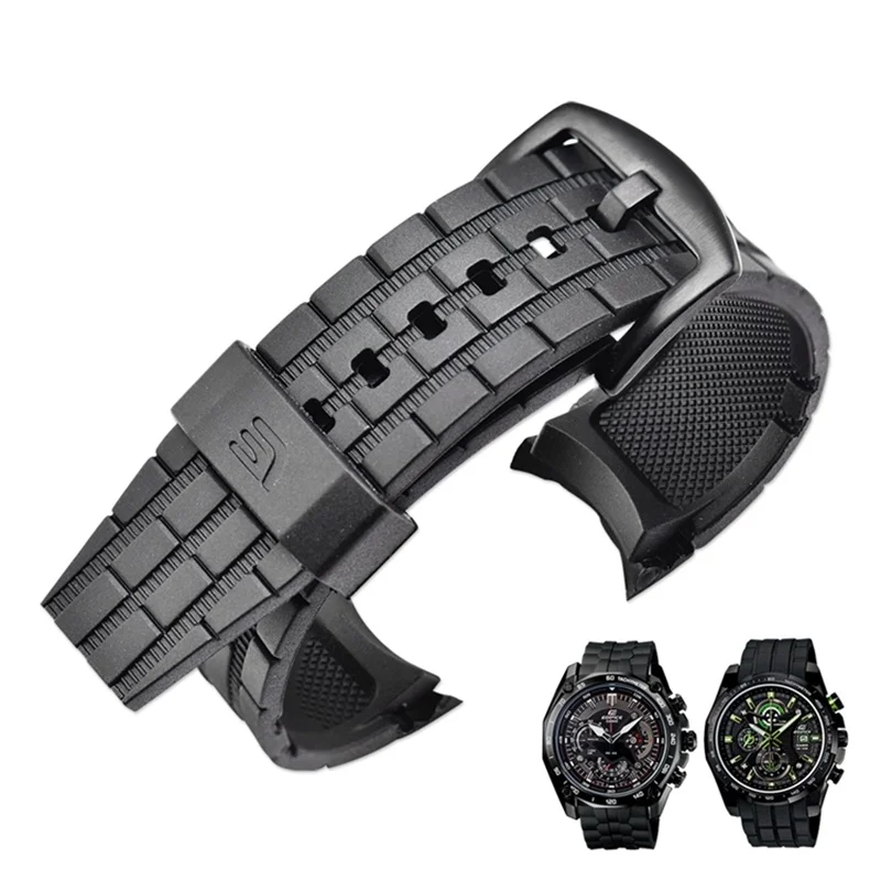 

Black Waterproof PU Soft Sports Watch Strap for Casio EF-550 EF-523 22mm Bracelet Stainless Buckle