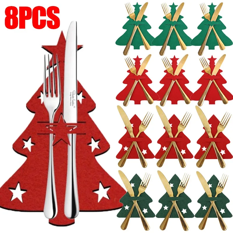 

Christmas Tree Cutlery Holder Knife Fork Covers Xmas Tree Tableware Holder Bags Home New Year Party Dinner Decoration Ornament