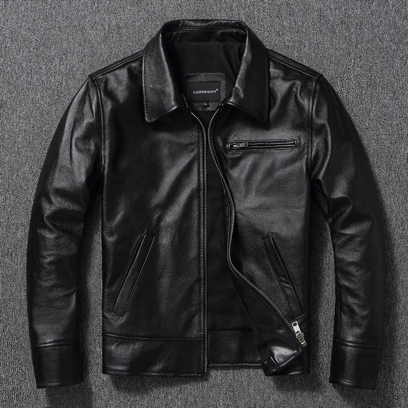 

Free shipping.quality men slim genuine leather jacket.classic casual cowhide cloth.Casaco de couro.motor rider leather coat
