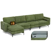 Costway Modular L-shaped Sectional Sofa w/ Reversible Chaise & 2 USB Ports Army Green