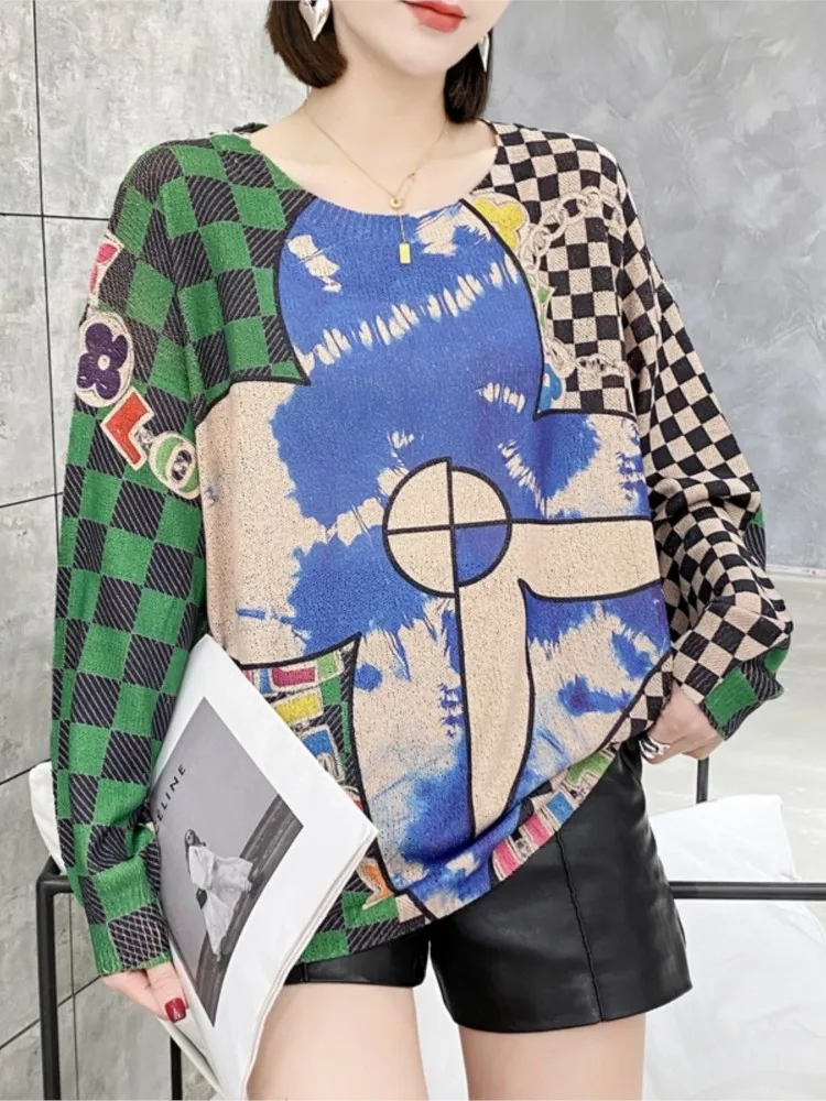 Женский трикотажный свитер с длинным рукавом свободного покроя