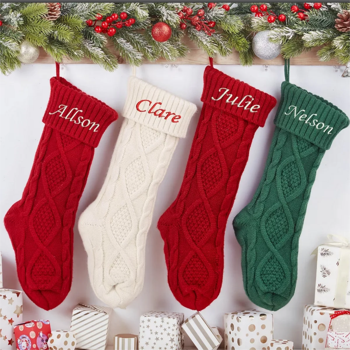 

Personalized Christmas Stocking with Family Name Custom Monogram Stockings Knitted Christmas Stocking Xmas Tree Ornament Gift