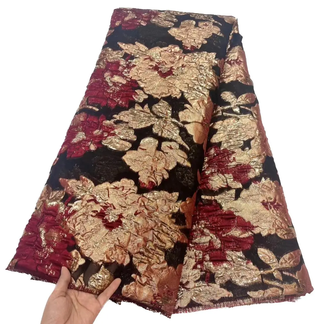 

YQOINFKS 2023 Bronzing Lace Jacquard Lace Fabric for Sewing Craft Wedding Nigerian Dress High Quality 5 Yards Banquet YQ-2023