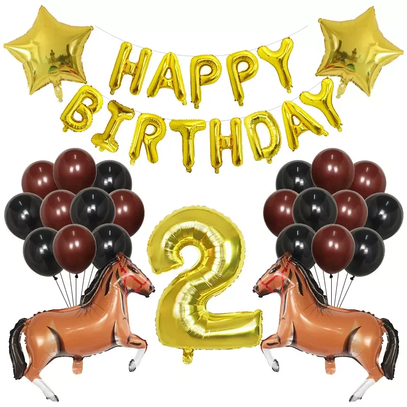 

NEW Horse Latex Balloons Coffee Brown Banner Cartoon Forest Animal Farm Pet Kids Happy Birthday Party Decorations Baby Shower