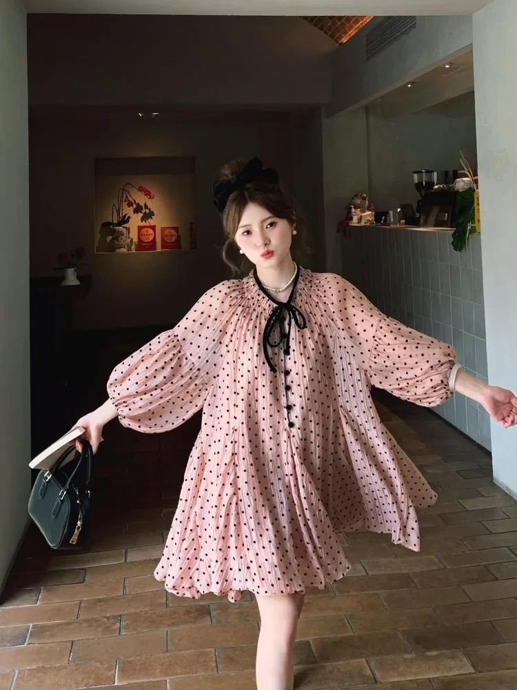 Korejepo Легкие роскошные вечерние платья Тонкие короткие мягкие милые в горошек для