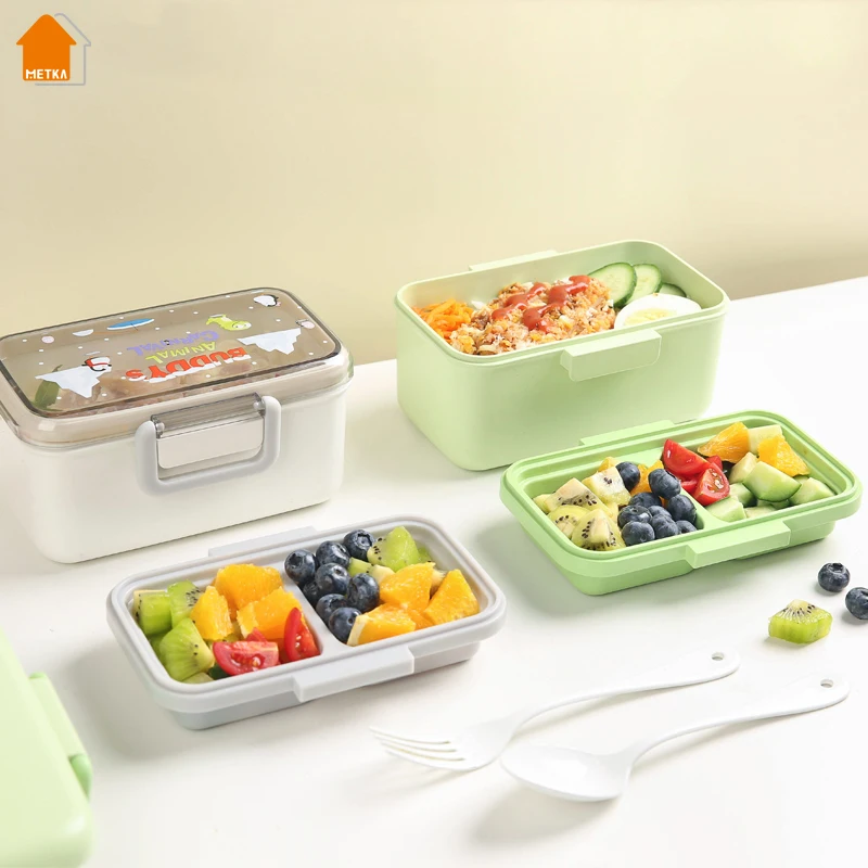 

MEKTA 750ML Kids' 2 Layer Bento Portable Lunch Box Fruit Sandwiches Noodles Food Storage Container for Adults Kids Microwavable