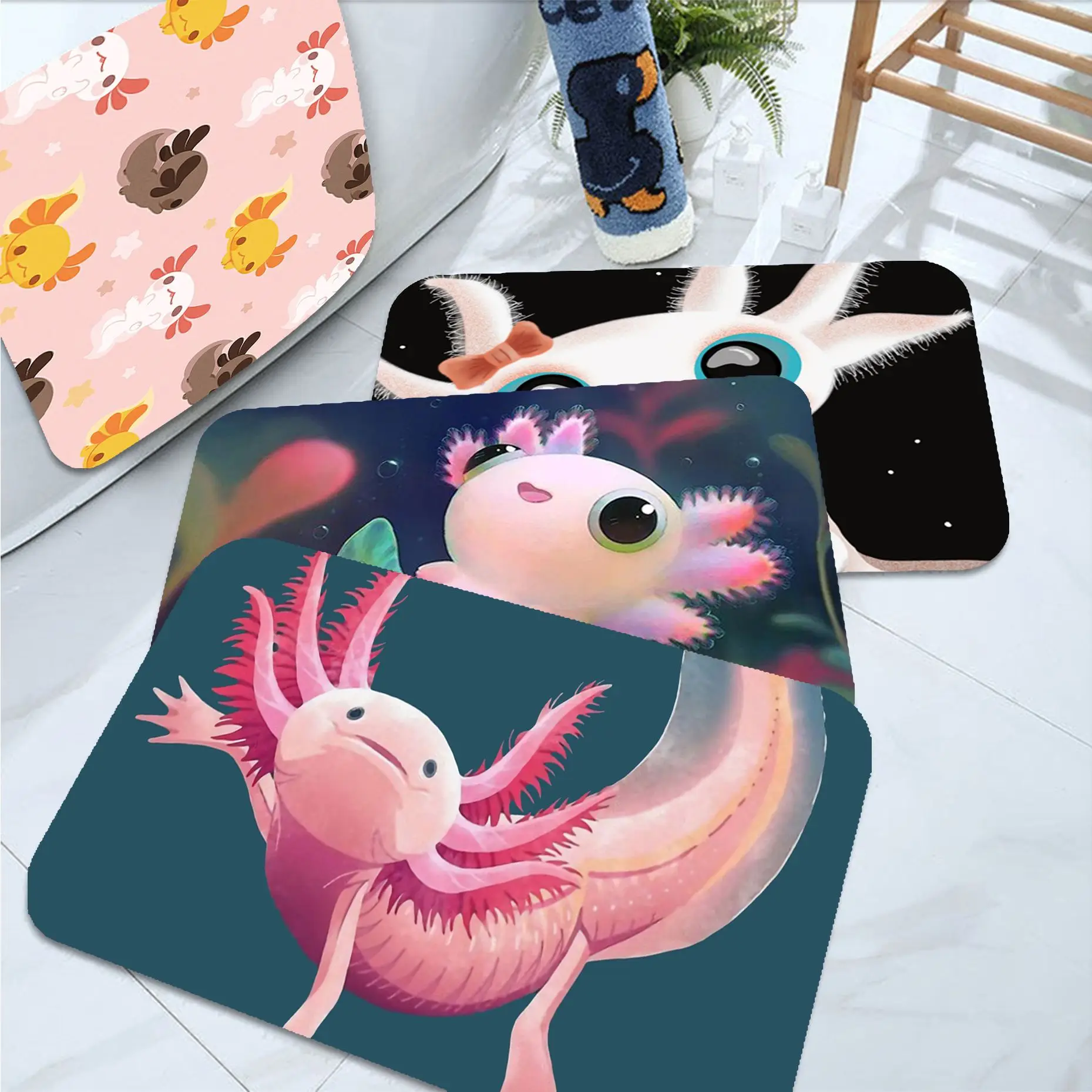 

Cute Animal Axolotl Floor Carpet Cheaper Anti-slip Modern Living Room Balcony Printed Toilet Rug
