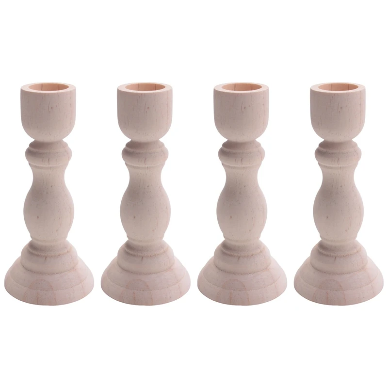 

A50I 4Pcs Unfinished Wood Candlestick Holder For Craft Project, Ready To Stain, Paint Or Oil, 5 Inches For Party Decoration