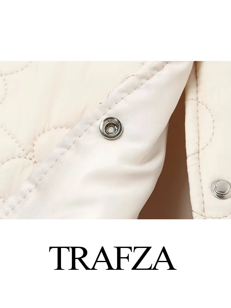 TRAFZA Women's Winter Fashion Padded Floral Printed Cotton Coat Female Elegant Versatile Warm Hidden Button Long Sleeve Jacket