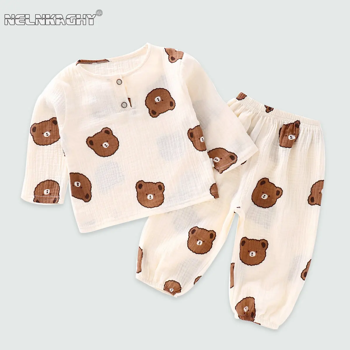 Children Summer Cotton Homewear Set Girls Leisure Pure  Air Conditioned Clothing Korean Thin Boys Long Sleeve Pajamas