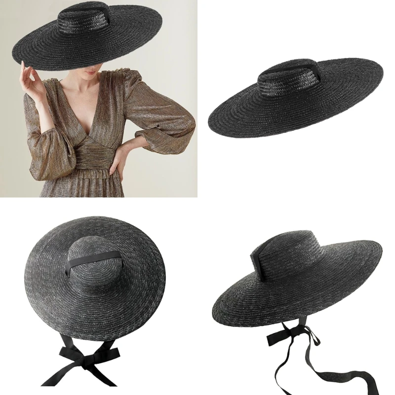 

Spring Summer Outdoor Straw Weaving Hat for Woman Teens Fashion Adult Unisex Oversize Brim Straw Weaving Cap with Ribbon