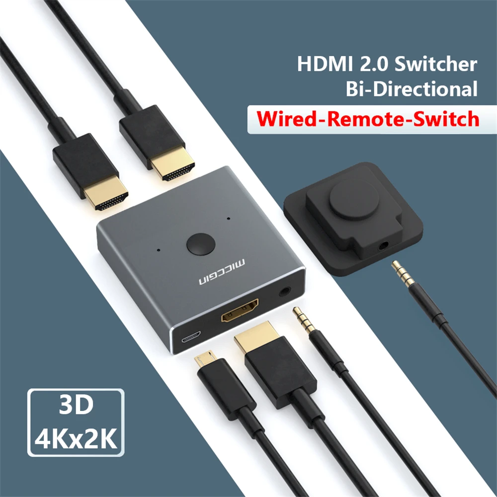 4K Compatible HDMI Switcher 1x2 Mini 1 IN 2 OUT Wire Control HD 2.0 For XBOX 360 PS4 Smart Android HDTV Switch Adapter Spliter
