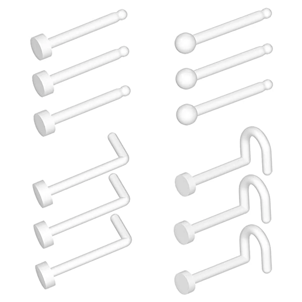 

12pcs Clear Nose Ring Bioflex Nose Rings Studs L Shaped Nose Rings Corkscrew Nose Rings Body Piercing Jewelry For Women Men