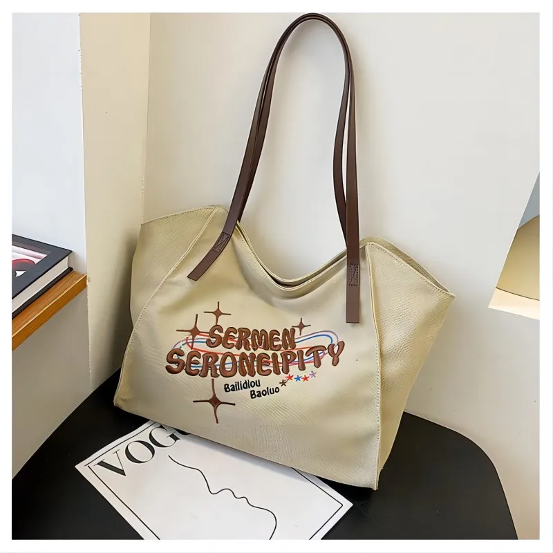 CGCBAG 2023 New Fashion Canvas Tote Bag Lage Capacity Women Shopper Shoulder Bag Casual Letter Embroidery Designer Handbags