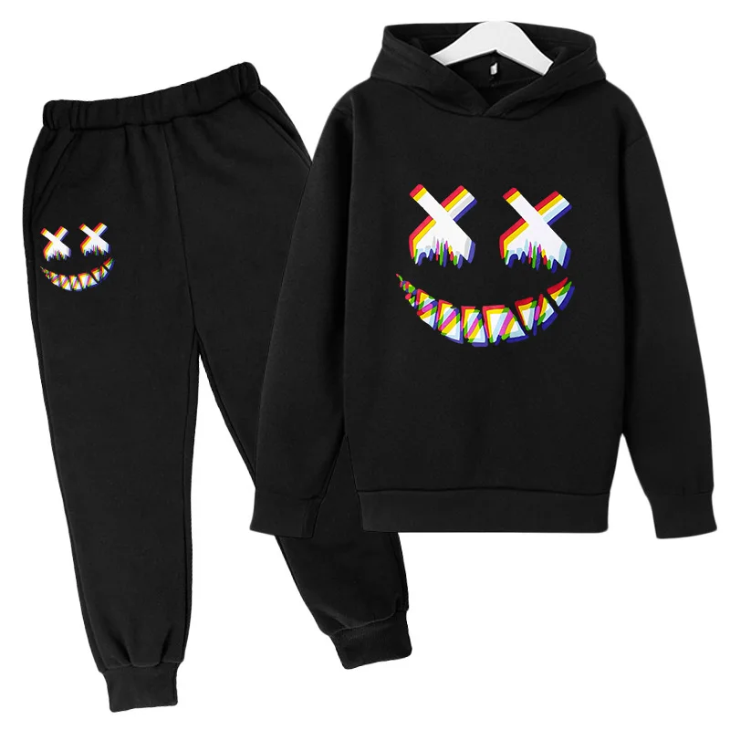 

Toddler Boys Cartoon Face Print Hoodie Sets Baby Boys Girls Top+pants 2p tracksuit Children Clothing winter 4-14Y