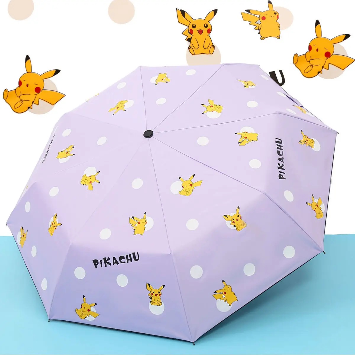 Зонт складной автоматический Pikachu TAKARA TOMY для мальчиков и девочек на лето с защитой от УФ-лучей и от дождя.