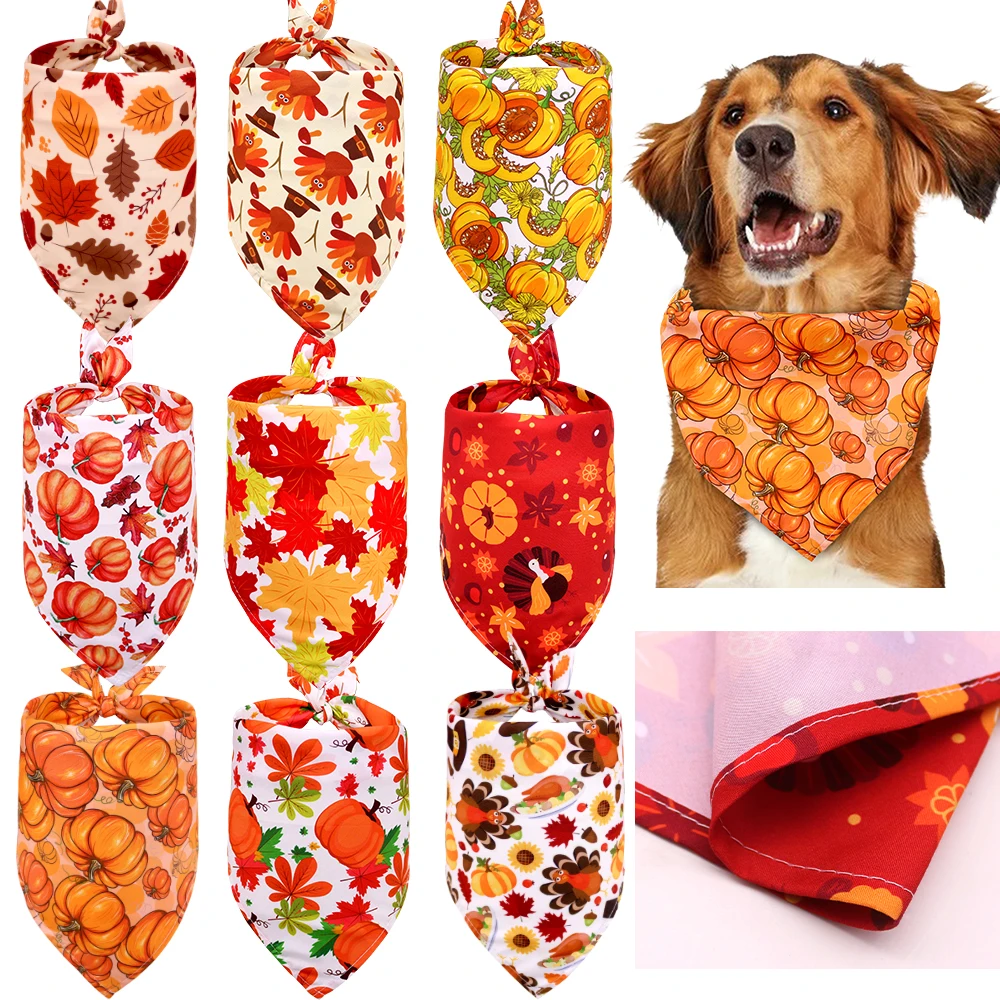 

9 PCS Fall Dog Bandana Turkey Style Pet Cat Dog Bandanas Scarf Polyester Small Dogs Puppy Bandana Bibs Thanksgiving Dog Supplies