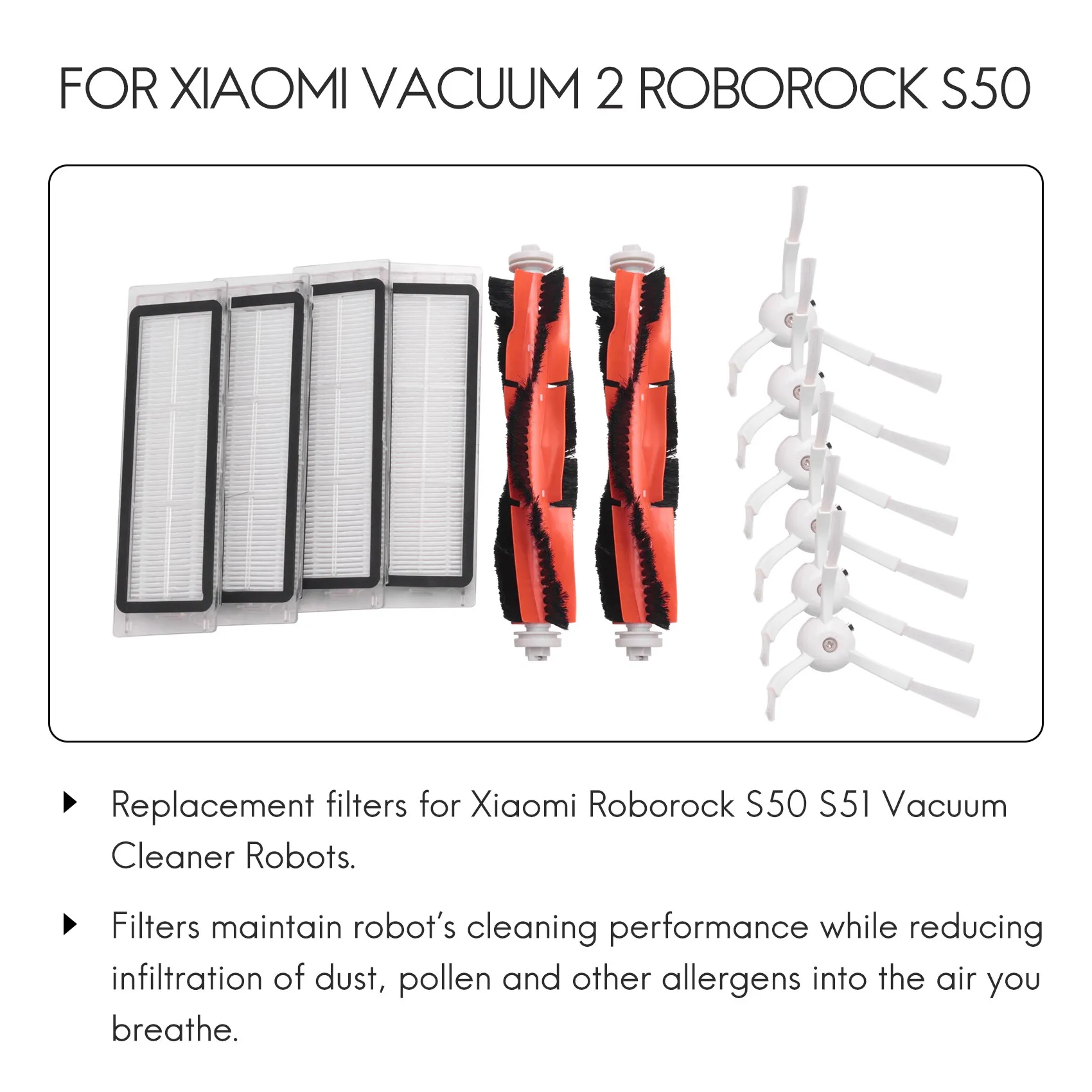 6 боковых щеток + 4 фильтра Hepa 2 основных для Xiaomi Vacuum Roborock S50 Mi Robot Cleaner Parts Accessory