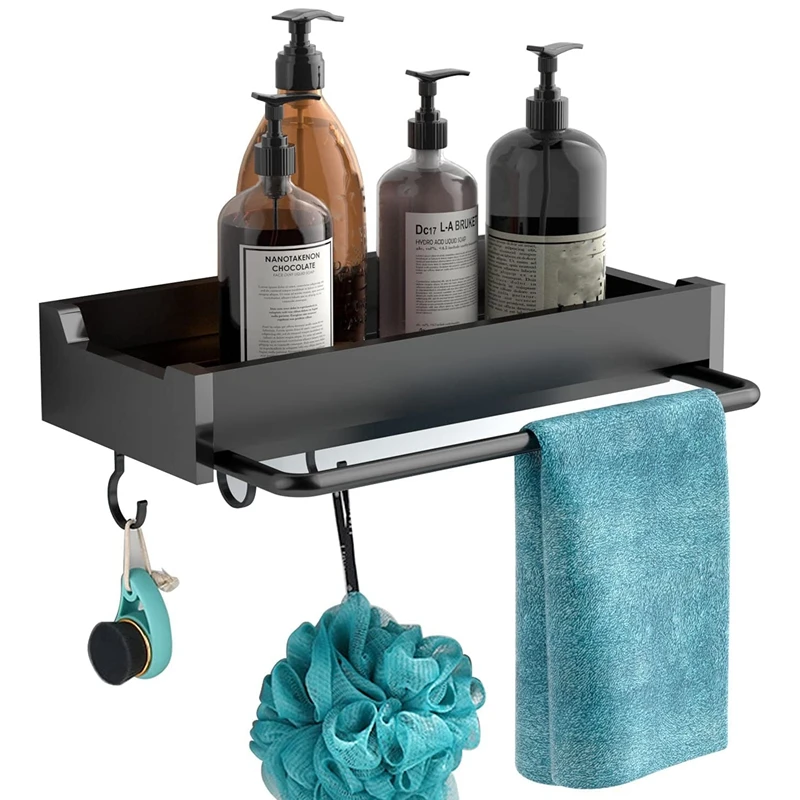 

Корзина для душа, полка с крючками для полотенец для подвешивания губки, бритвы, нержавеющий держатель для шампуня, органайзер без сверлени...