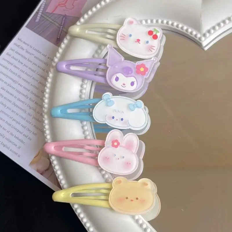 

New Kawaii Cute Sanrio Hello Kitty Kuromi Cinnamoroll Bunny Bear Bb Clip Bang Clip Headgear Frosted Ins Christmas Gift For Girls