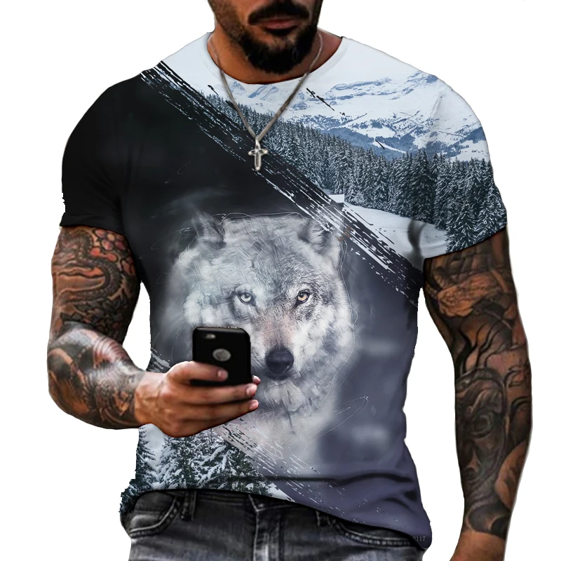 

Men's T-shirt 3D Printing New Wolf Pattern Round Neck Hip Hop Street Harajuku Fashion Trend Plus Size Streetwear